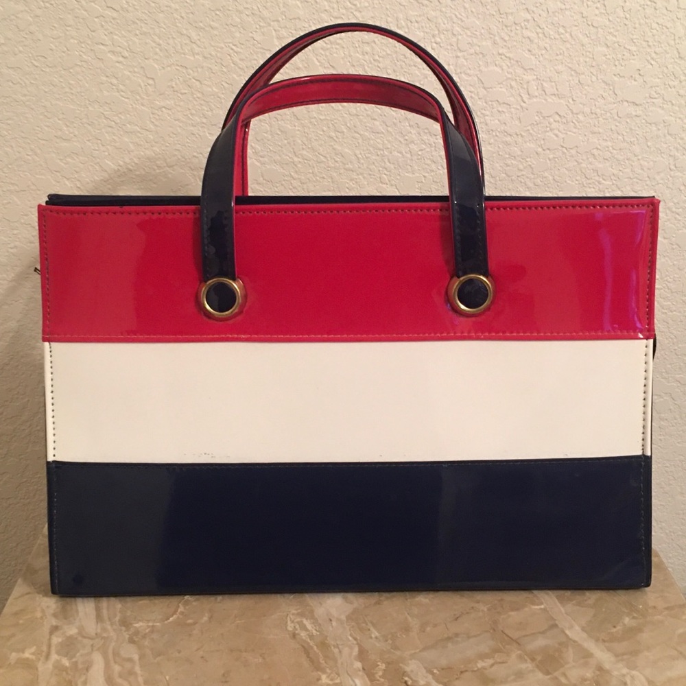 Vintage 50’s Patent Patriotic Red White & Blue Bag Purse